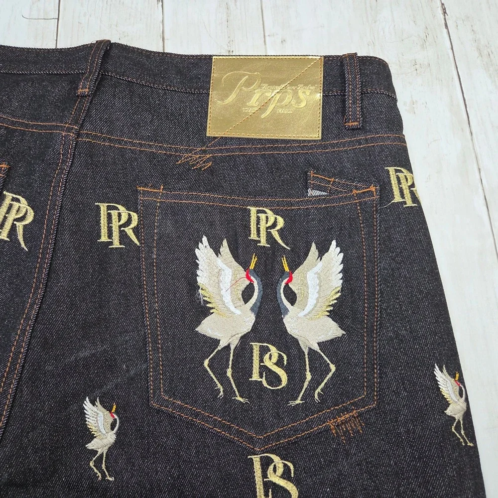 Sz‎ 38 Men PRPS Demin Shorts Black Gold E111P56ESH - New